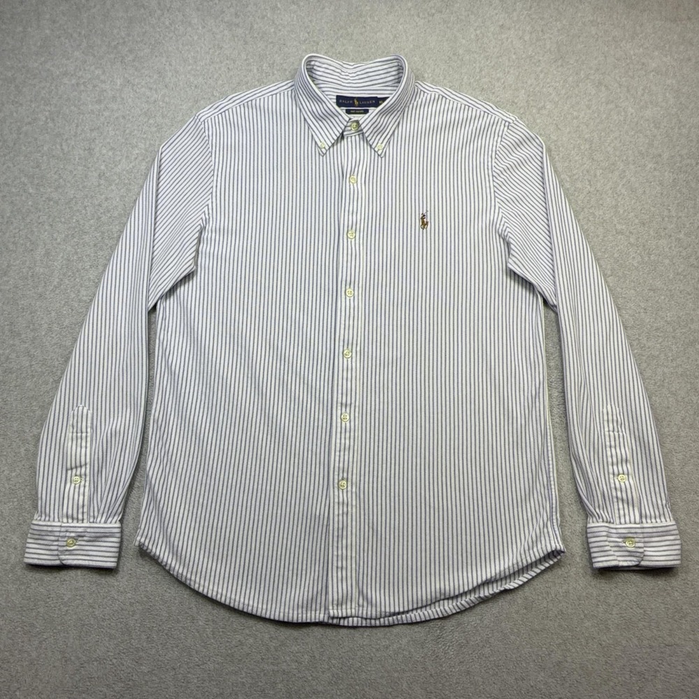 Ralph Lauren Knit Oxford Shirt Mens XL Blue Stripe Long Sleeve Button Front